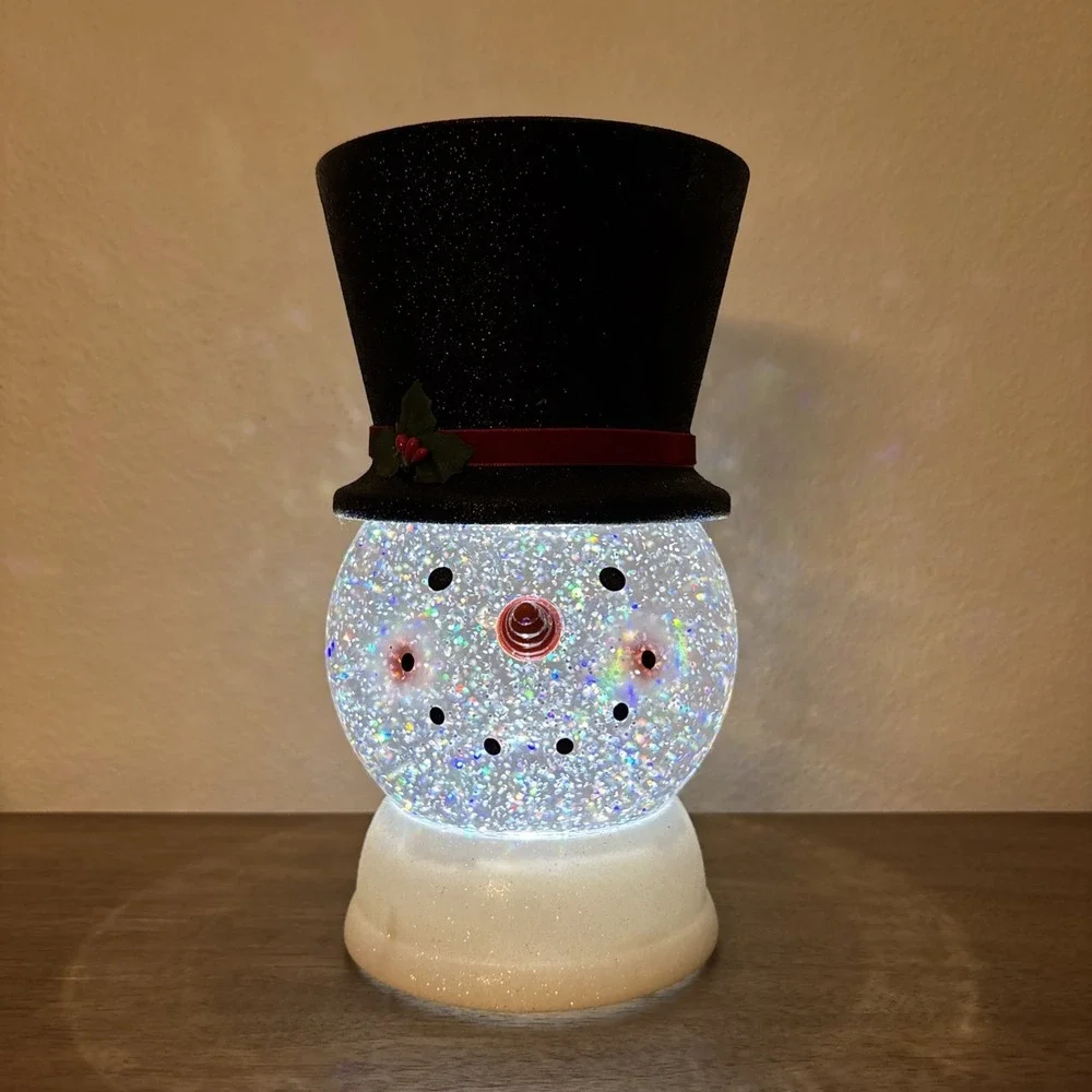 Bath & Body Works Snowman Pedestal Candle Holder Light Up Glitter Water Globe - Picture 3 of 8